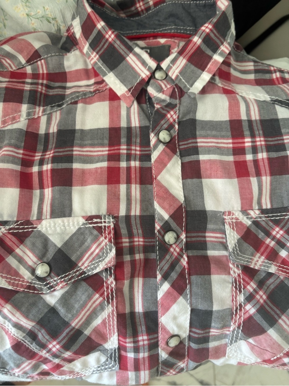 BKE Red and Gray Plaid Snap-Front Shirt
